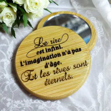 Miroir de poche personnalisé en bois - Gravure sur-mesure