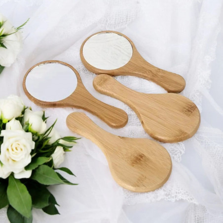 Miroir de poche personnalisé en bois - Gravure sur-mesure