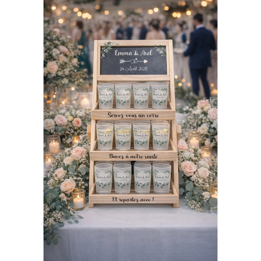 Étagère à gobelets personnalisée – Décoration élégante et utile pour votre mariage