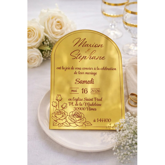 ✨ Faire-part mariage miroir acrylique personnalisé – Invitation mariage luxe gravée