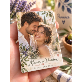 Magnet personnalisé mariage avec photo, cadeau invité pour les convives et souvenir de réception.
