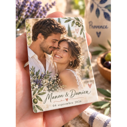 Magnet personnalisé mariage avec photo, cadeau invité pour les convives et souvenir de réception.