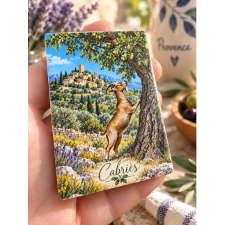 Magnet photo personnalisé souvenir de Cabriès avec paysage provençal, idée cadeau originale et souvenir de voyage.